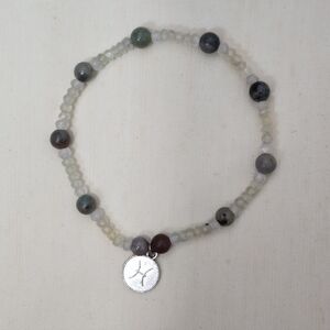 Handmade Aquamarine And Bloodstone Beaded Pisces Zodiac Bracelet